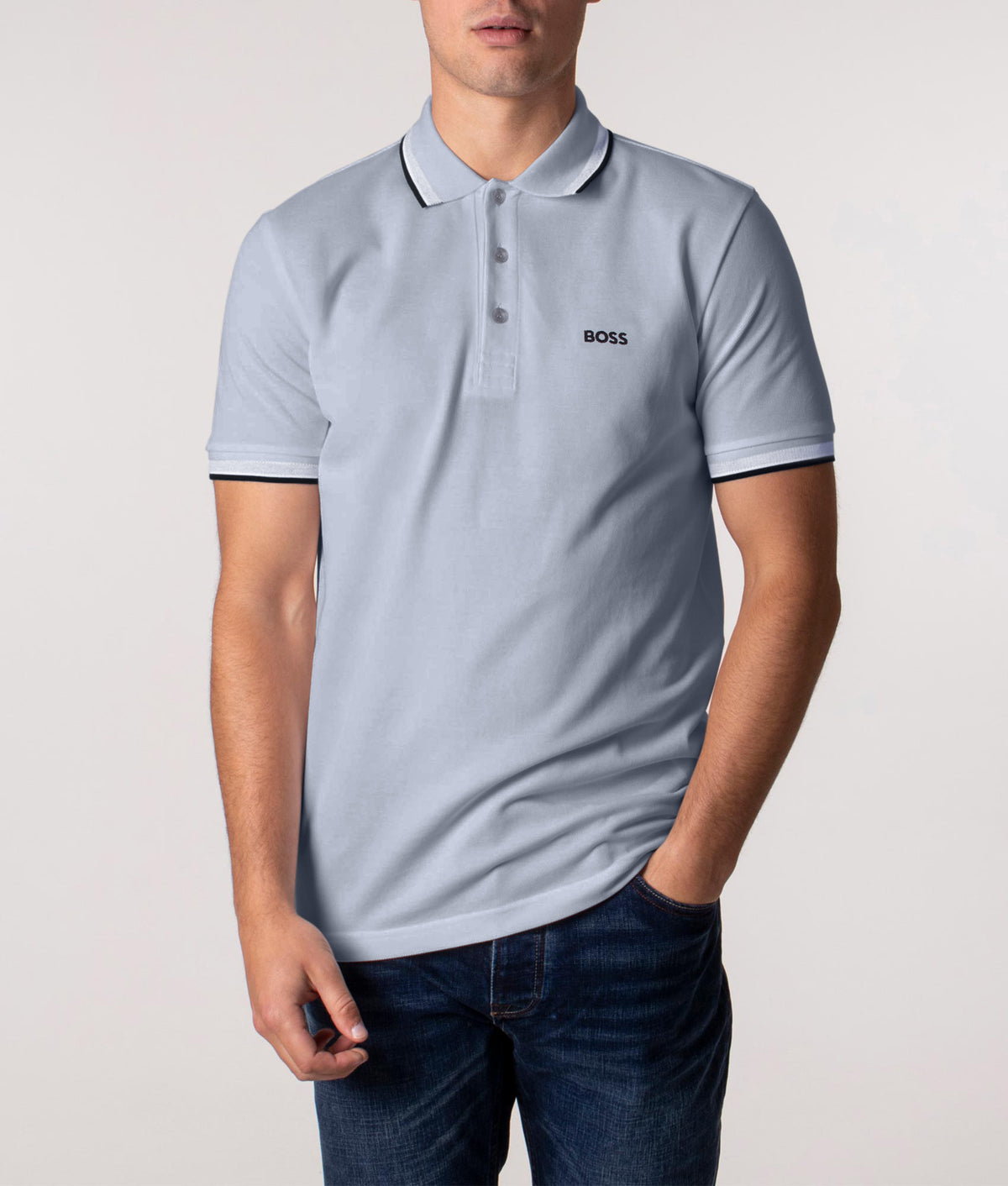 Paddy Polo Shirt in Dark Grey by BOSS. Shot by EQVVS. Front model shot.