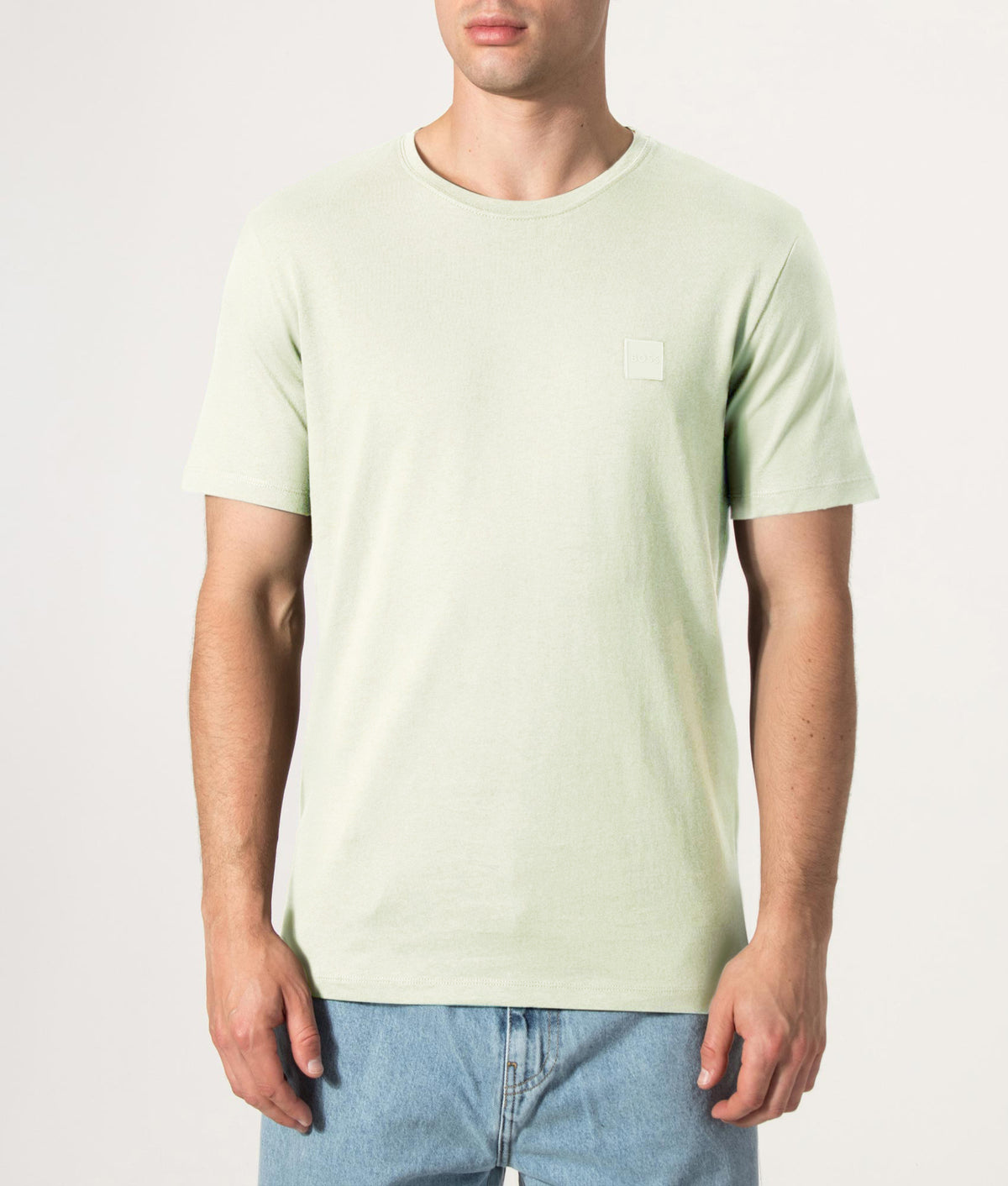 BOSS Tales T-Shirt in Open Green at EQVVS Menswear. Front modelshot.