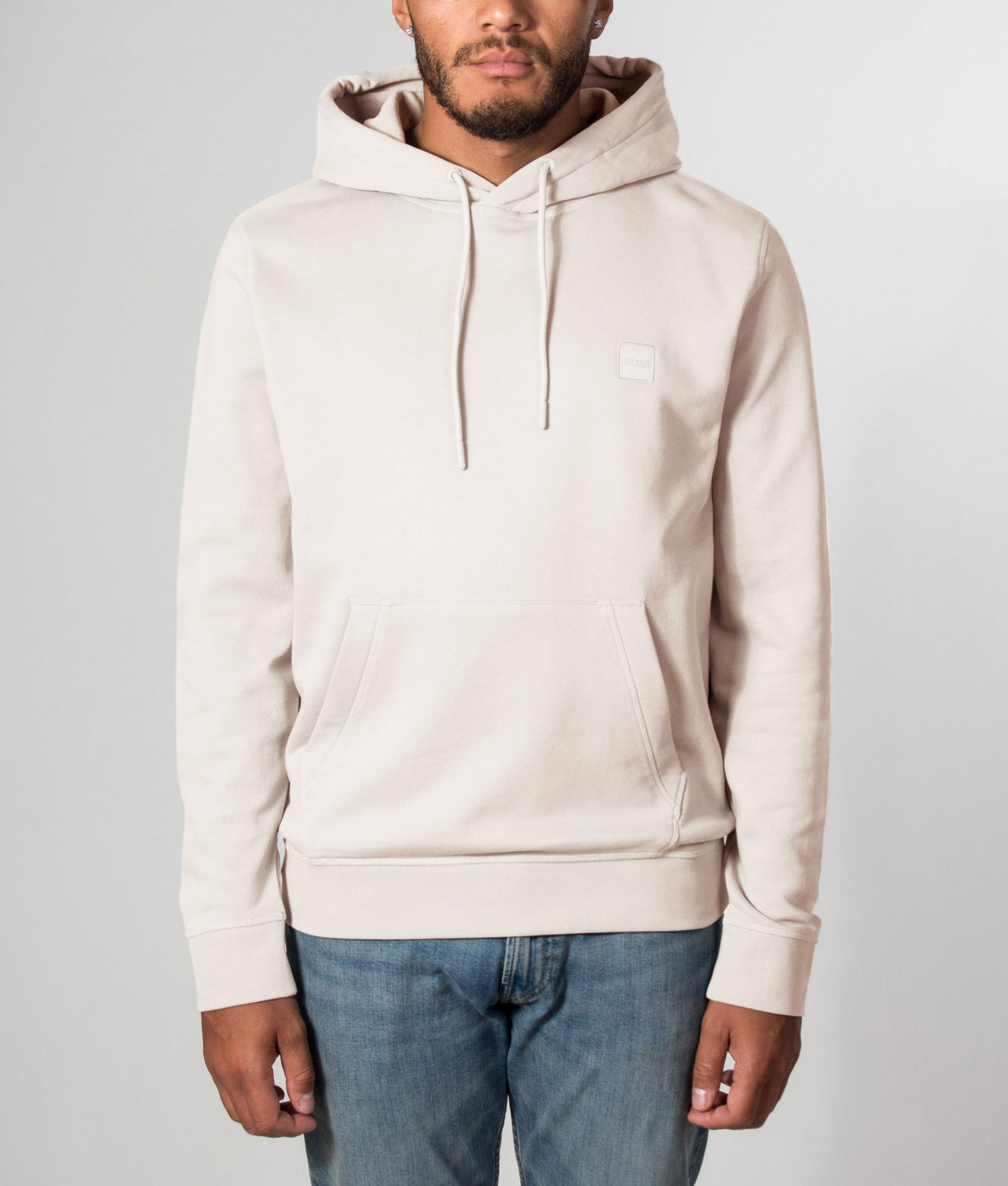 Wetalk Logo Patch Hoodie Light Beige, BOSS, EQVVS, Mannequin front model shot