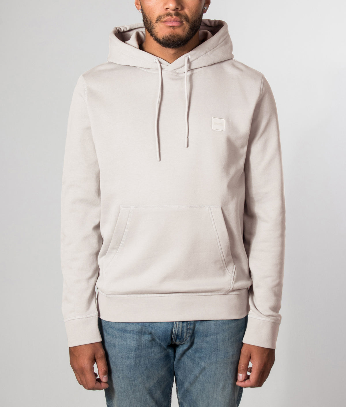 Wetalk Hoodie in Open Grey | 100% Cotton | BOSS | EQVVS | Front model shot