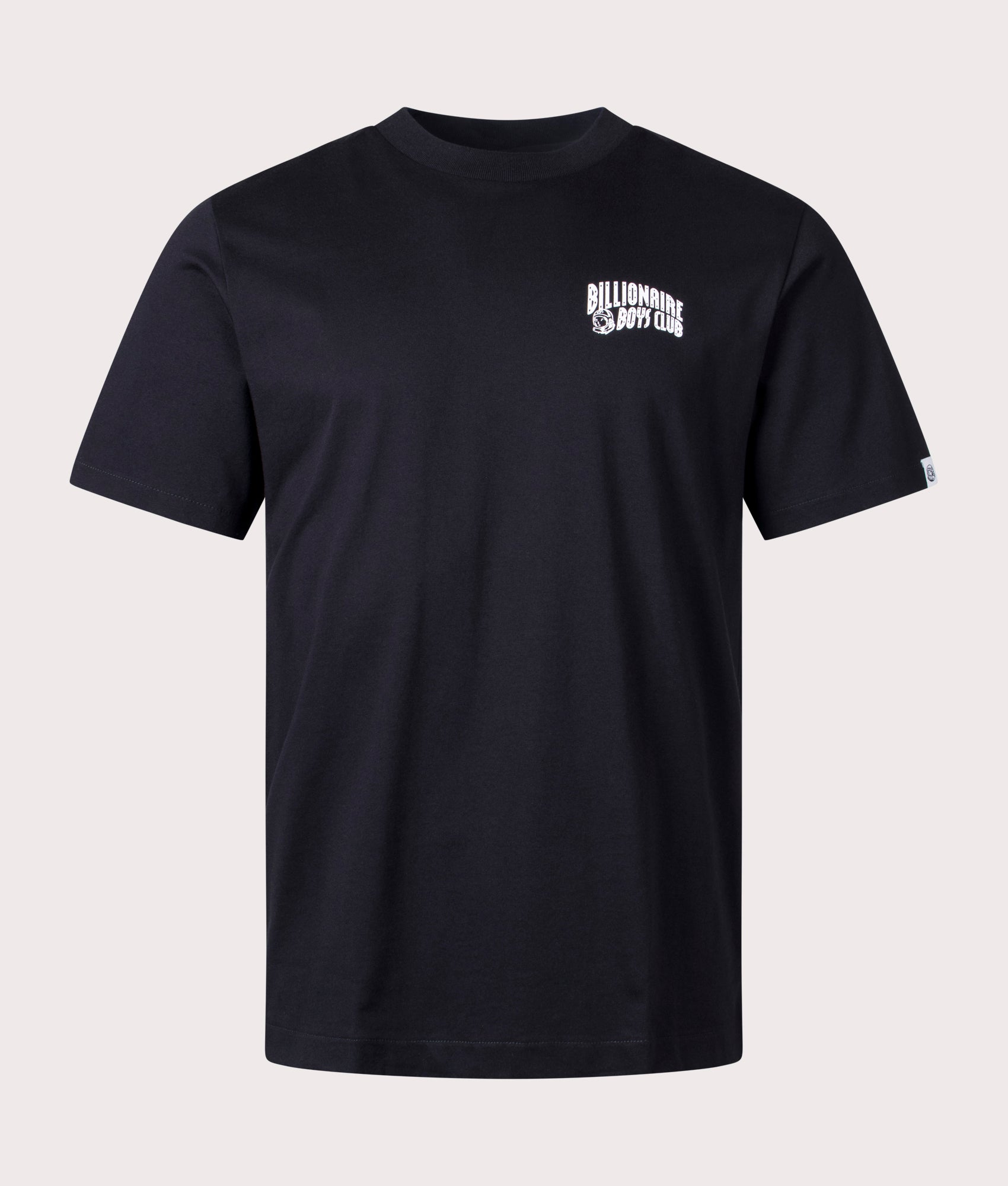 Small Arch Logo T-Shirt in Black at EQVVS Menswear. Front shot.