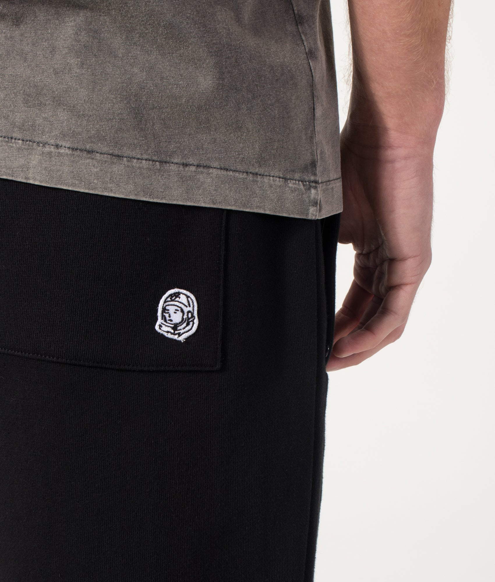 Billionaire Boy's Club Small Arch Logo Sweat Shorts in Black at EQVVS Menswear. Back detail shot.