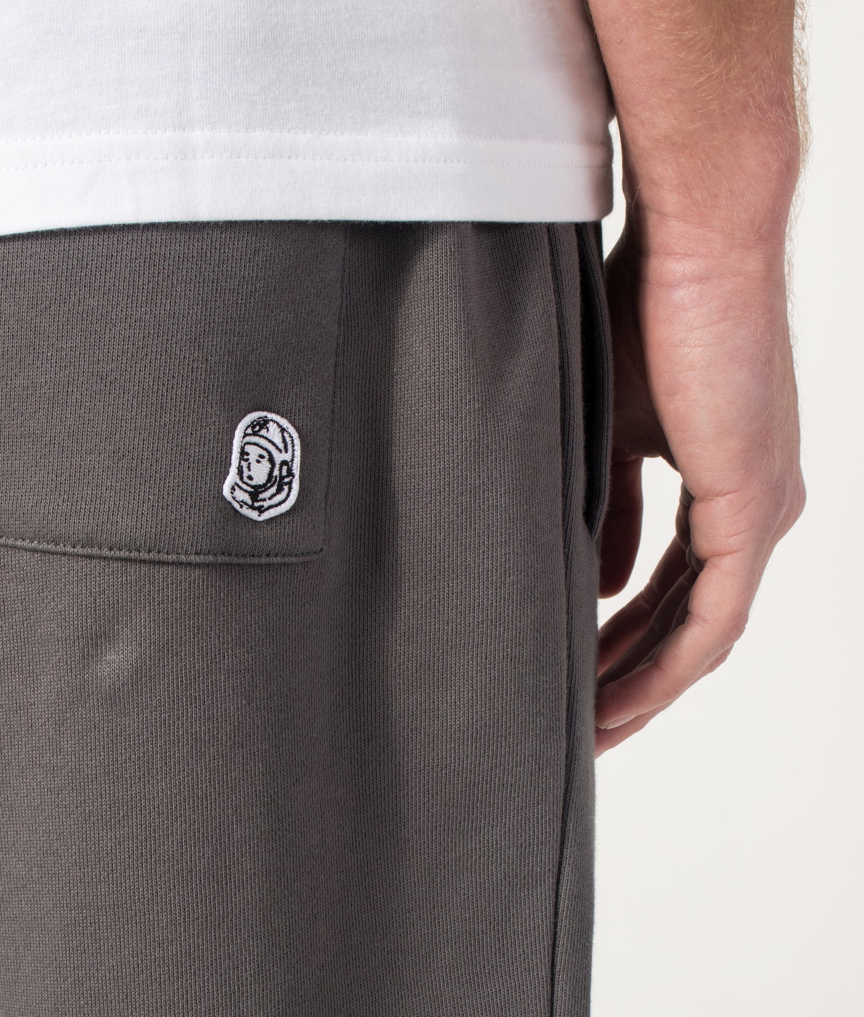 Billionaire Boy's Club Small Arch Logo Sweat Shorts in Space Grey at EQVVS Menswear. Back detail shot.