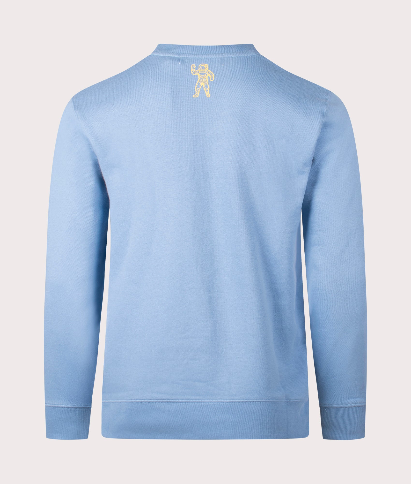 Billionaire Boys Club Small Arch Logo Sweatshirt in Powder Blue, 100% Cotton, featuring the Astronaut on the Cuff Back Shot at EQVVS