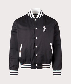 Arch Logo Lightweight Varsity Jacket in Black by Billionaires Club. EQVVS Front Angle Shot.