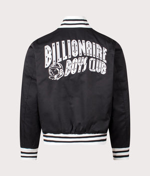 Arch Logo Lightweight Varsity Jacket in Black by Billionaires Club. EQVVS Back Angle Shot.