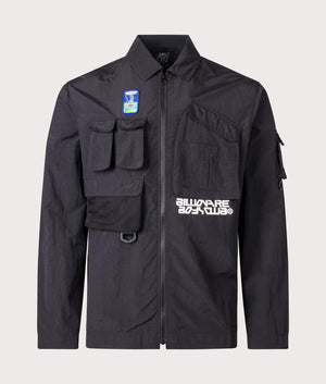 Multi Pocket Overshirt in Black by Billionaires Club. EQVVS Front Angle Shot.