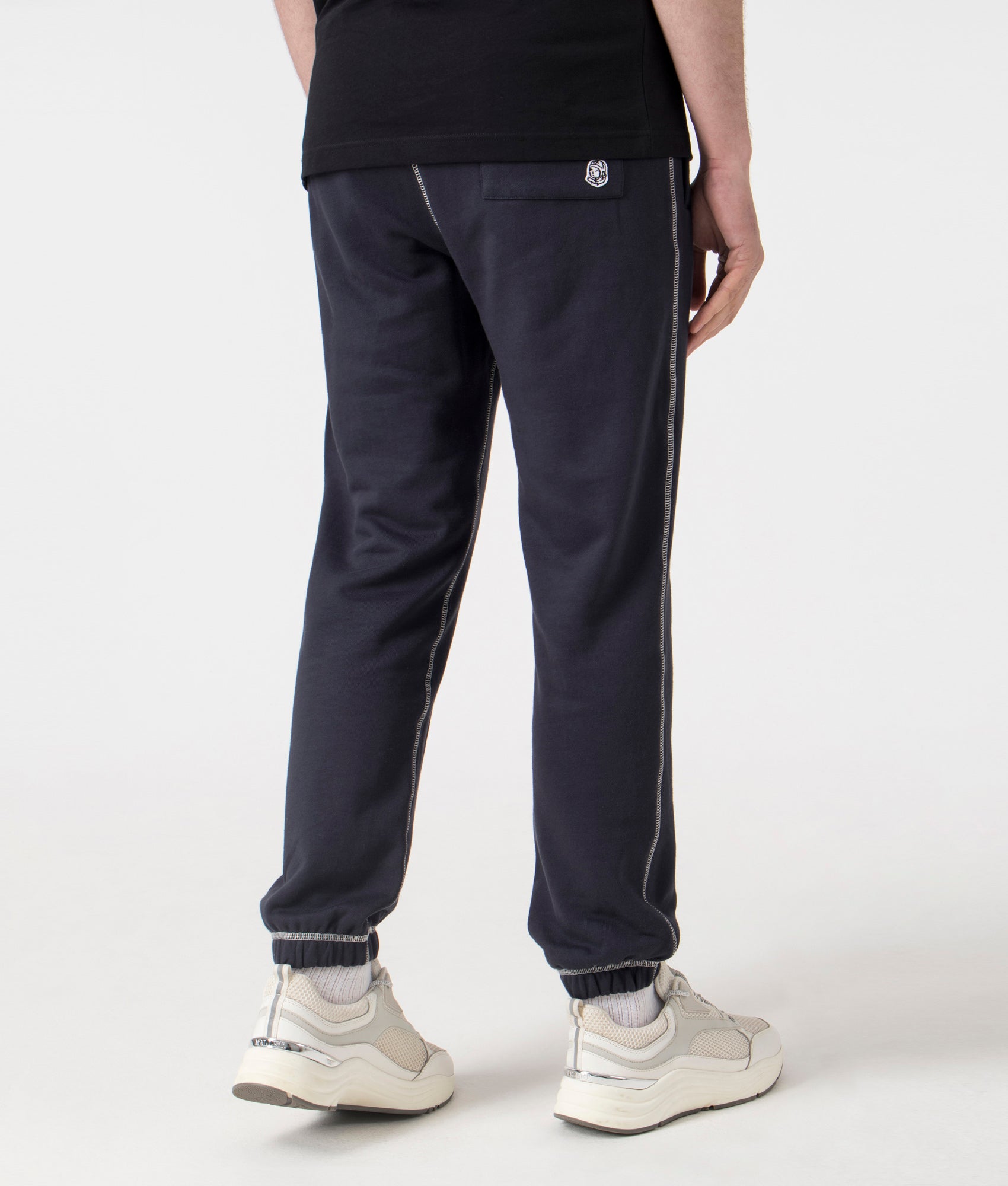 Billionaire Boy's Club Puff Small Arch Logo Contrast Joggers in Navy. Shot at EQVVS. Back angle shot 