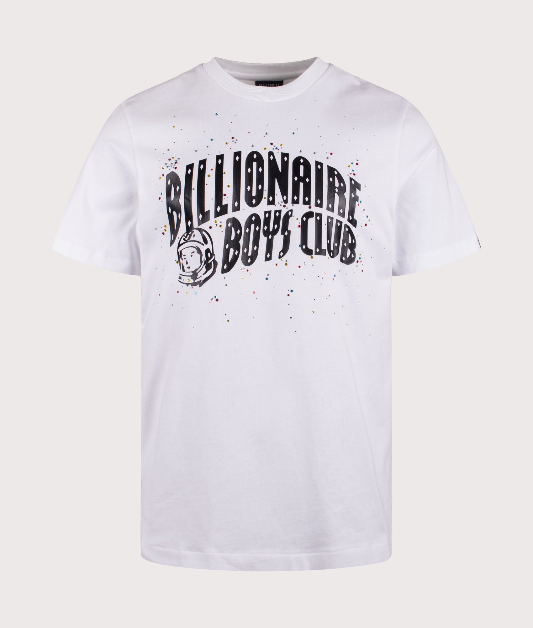 Billionaire Boy's Club Embellished Arch Logo T-Shirt in White. Shot at EQVVS.  Front shot. 