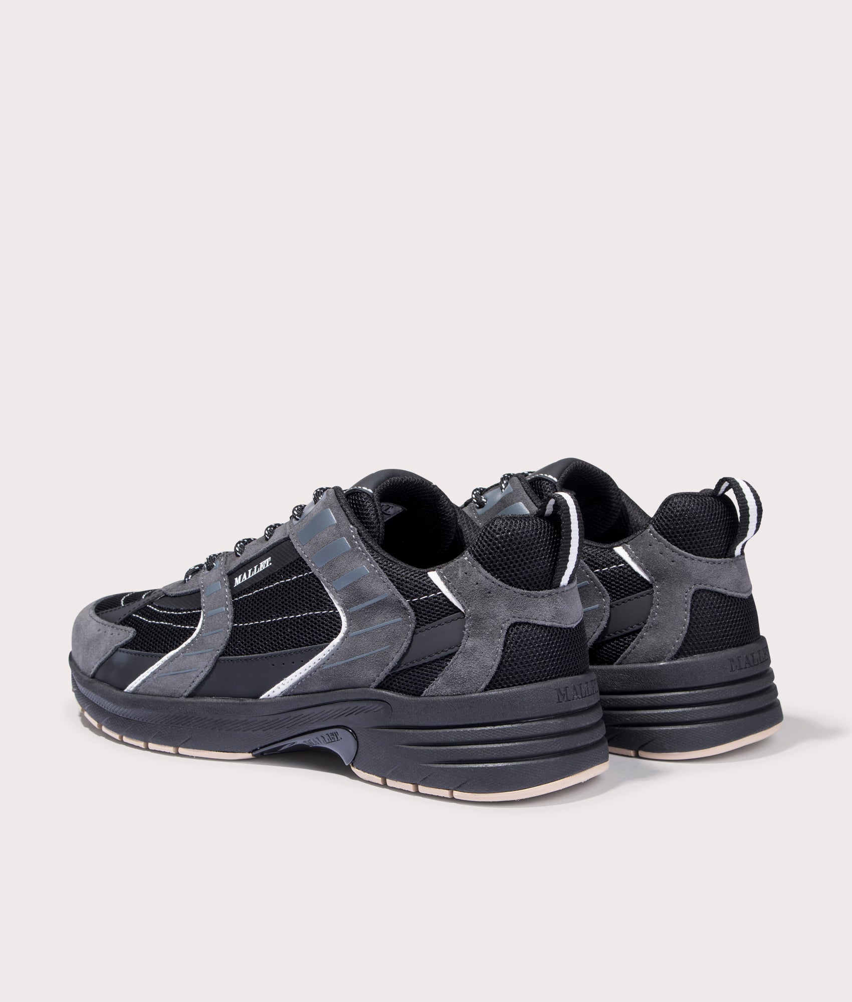 Mallet Holloway Lightspeed Sneakers in Black and Grey in Mesh, leather and Suede Back Shot at EQVVS