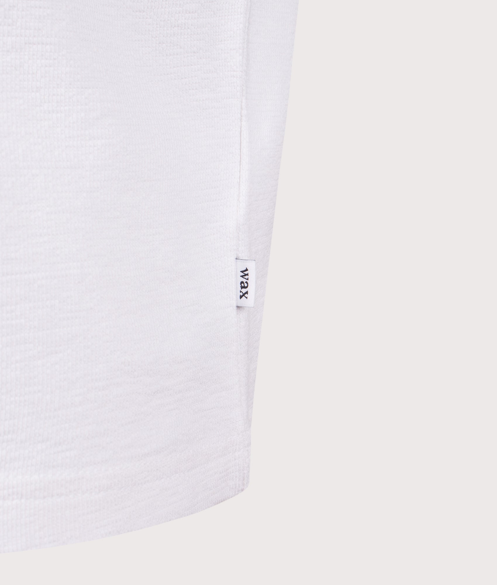 Wax London Dean Short Sleeve T-Shirt in White at EQVVS Menswear. Detail shot.