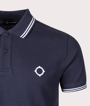 MA.Strum Double Tipped Polo Shirt in Ink Navy, 100% Cotton Detail Shot at EQVVS