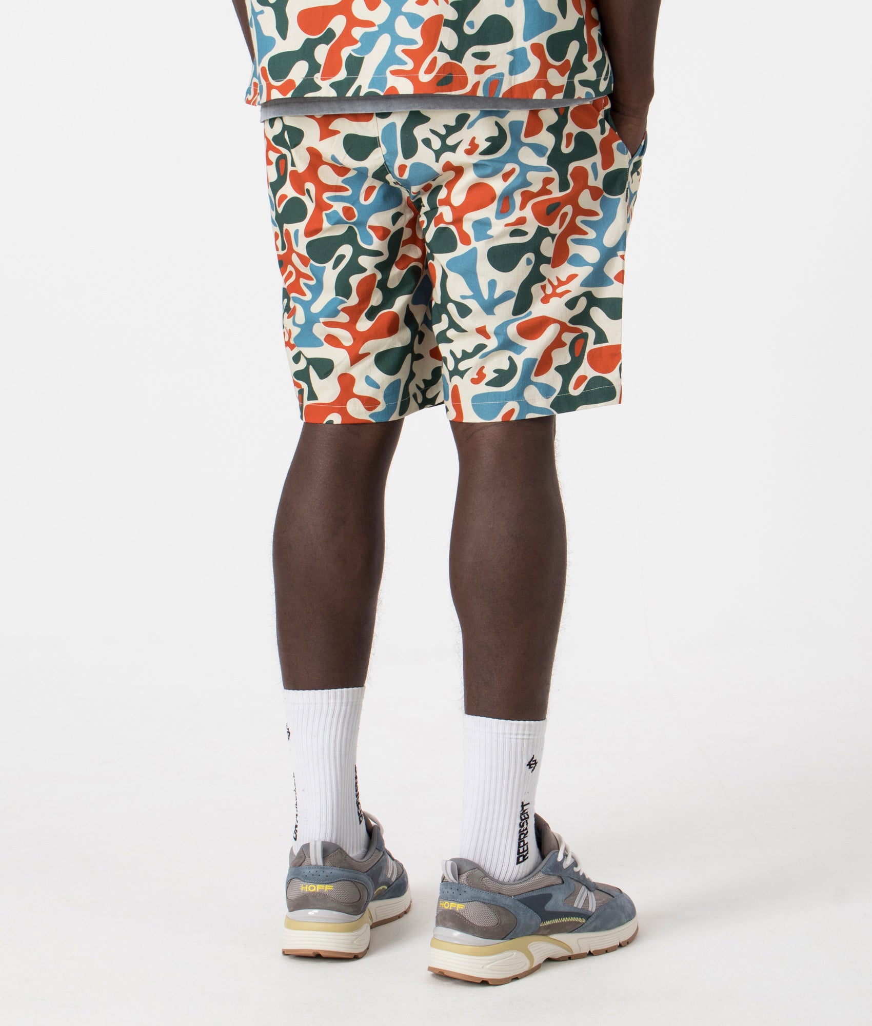 Puerto Shorts in Camo Multi by Parlez. EQVVS Back Angle Shot.