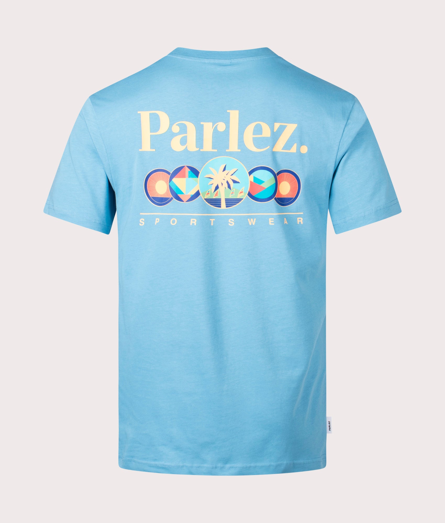 Reefer T-Shirt in Dusty Blue by Parlez. EQVVS Back Angle Shot.