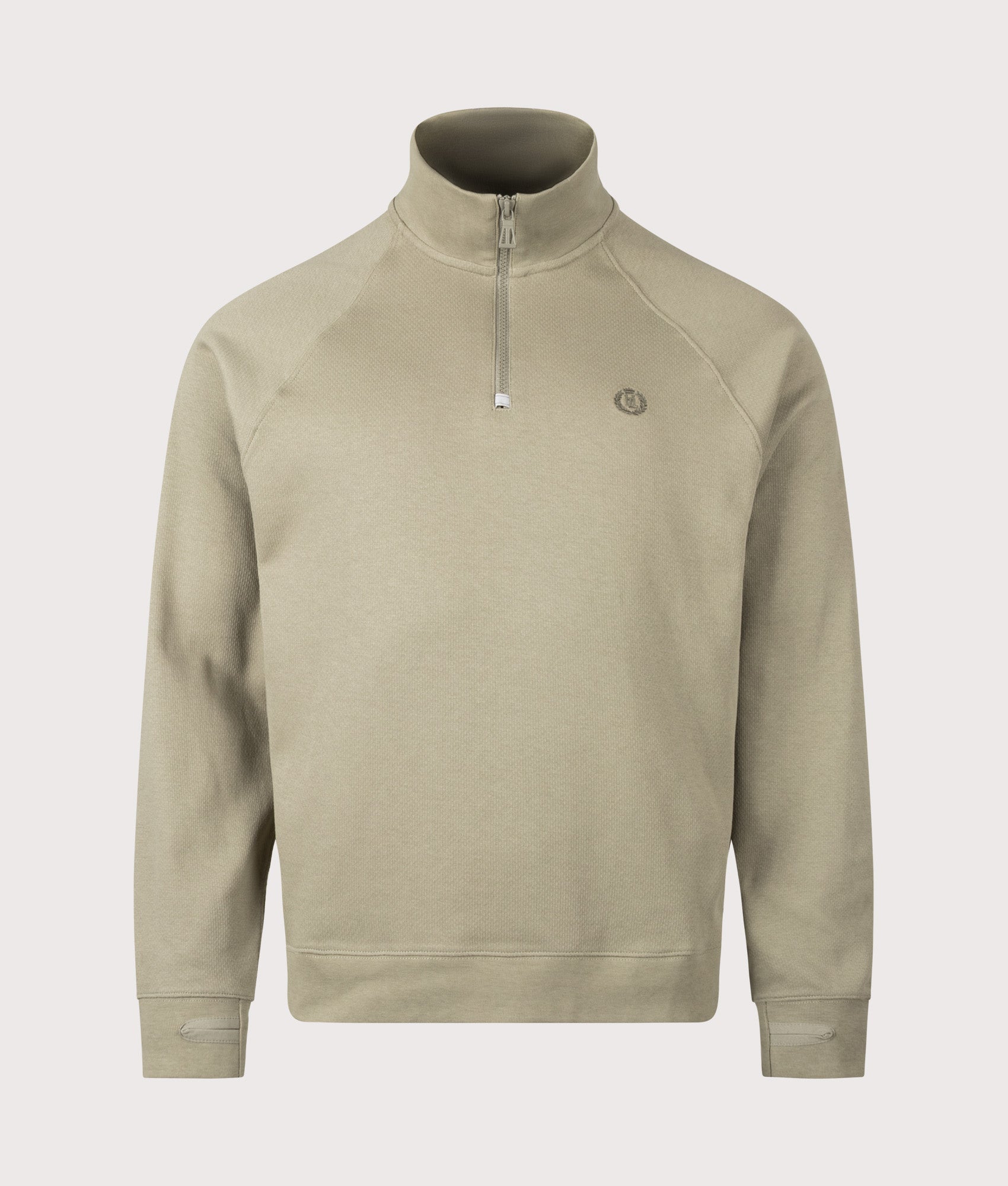 Hayle Quarter Zip Sweatshirt in Kelp By Henri-Lloyd. Shot by EQVVS. Front shot.