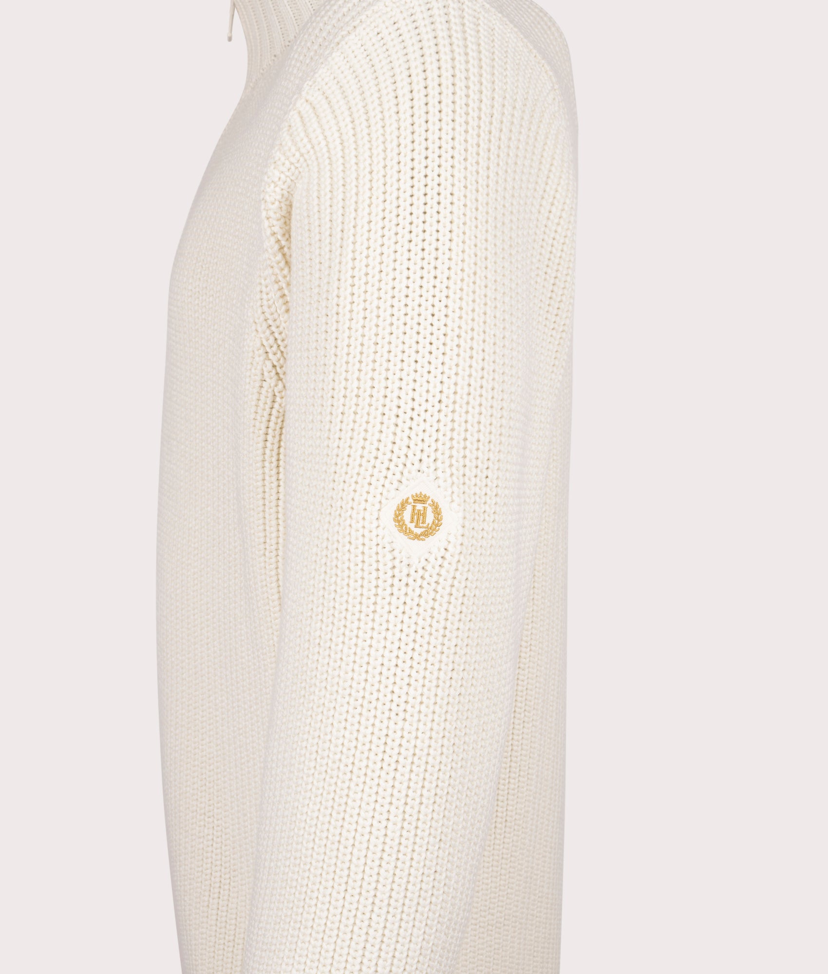 Golant Quarter Zip Ribbed Knit in Ecru | 100% Cotton | Henri Lloyd | EQVVS | Side detail shot 