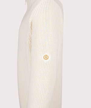 Golant Quarter Zip Ribbed Knit in Ecru | 100% Cotton | Henri Lloyd | EQVVS | Side detail shot 