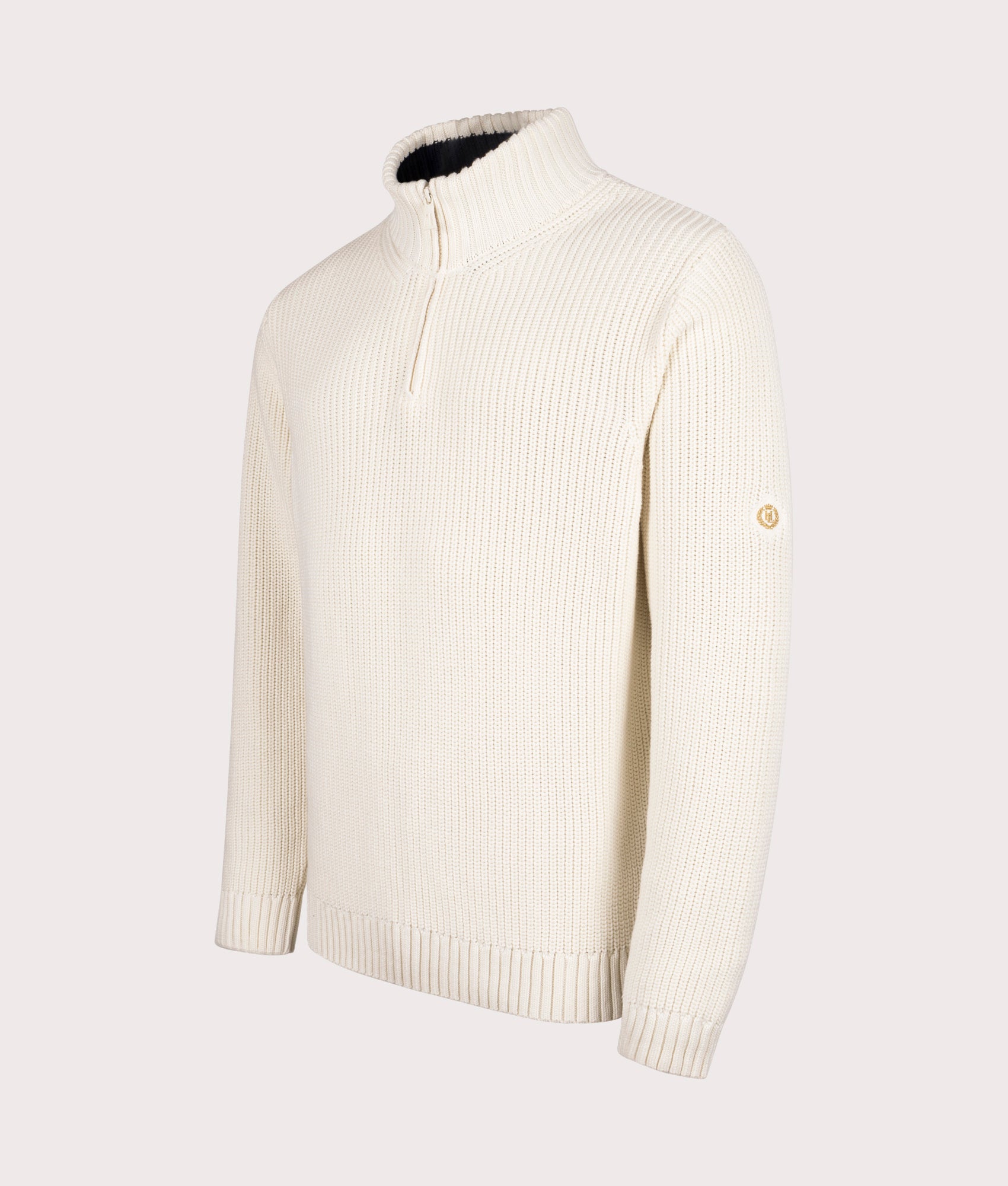 Golant Quarter Zip Ribbed Knit in Ecru | 100% Cotton | Henri Lloyd | EQVVS | Front angle shot 