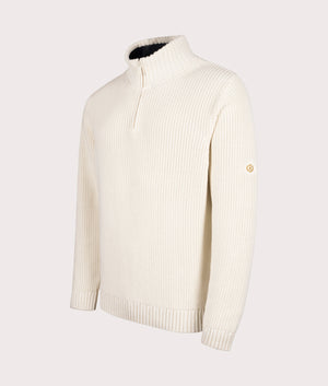 Golant Quarter Zip Ribbed Knit in Ecru | 100% Cotton | Henri Lloyd | EQVVS | Front angle shot 