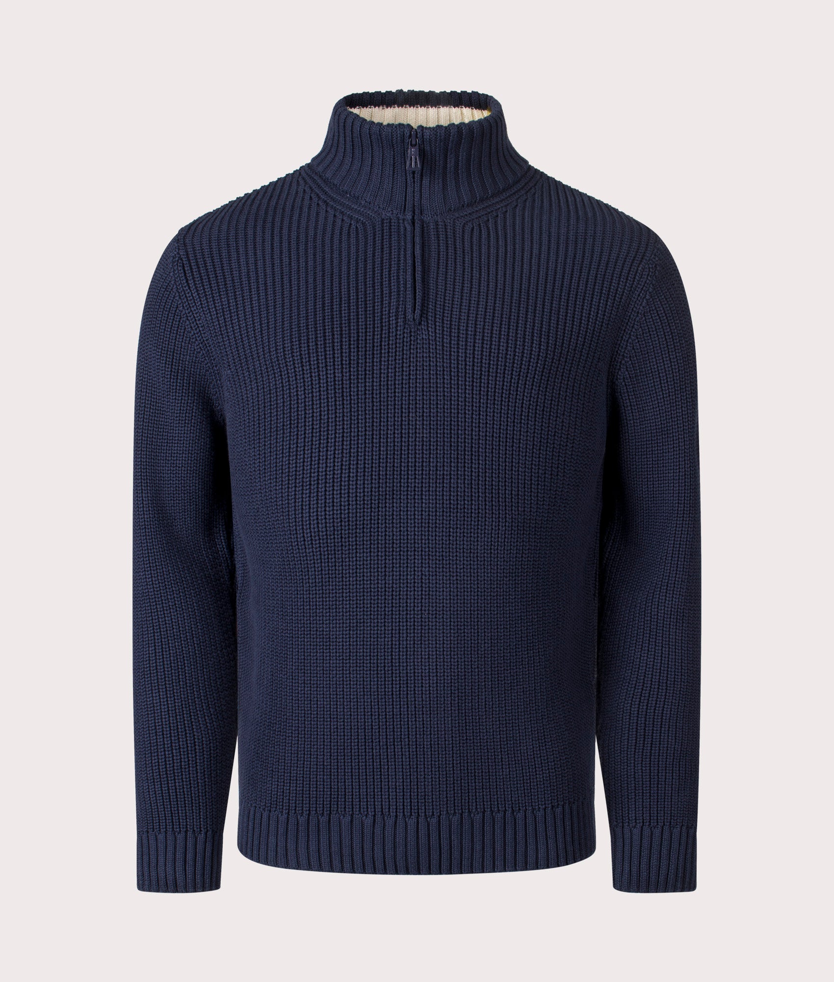 Golant Quarter Zip Ribbed Knit in Navy Blue | 100% Cotton | Henri Lloyd | EQVVS | Front shot 