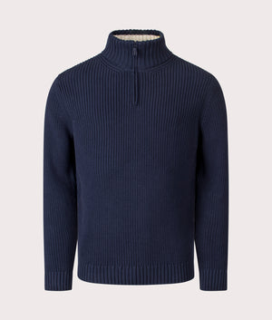Golant Quarter Zip Ribbed Knit in Navy Blue | 100% Cotton | Henri Lloyd | EQVVS | Front shot 