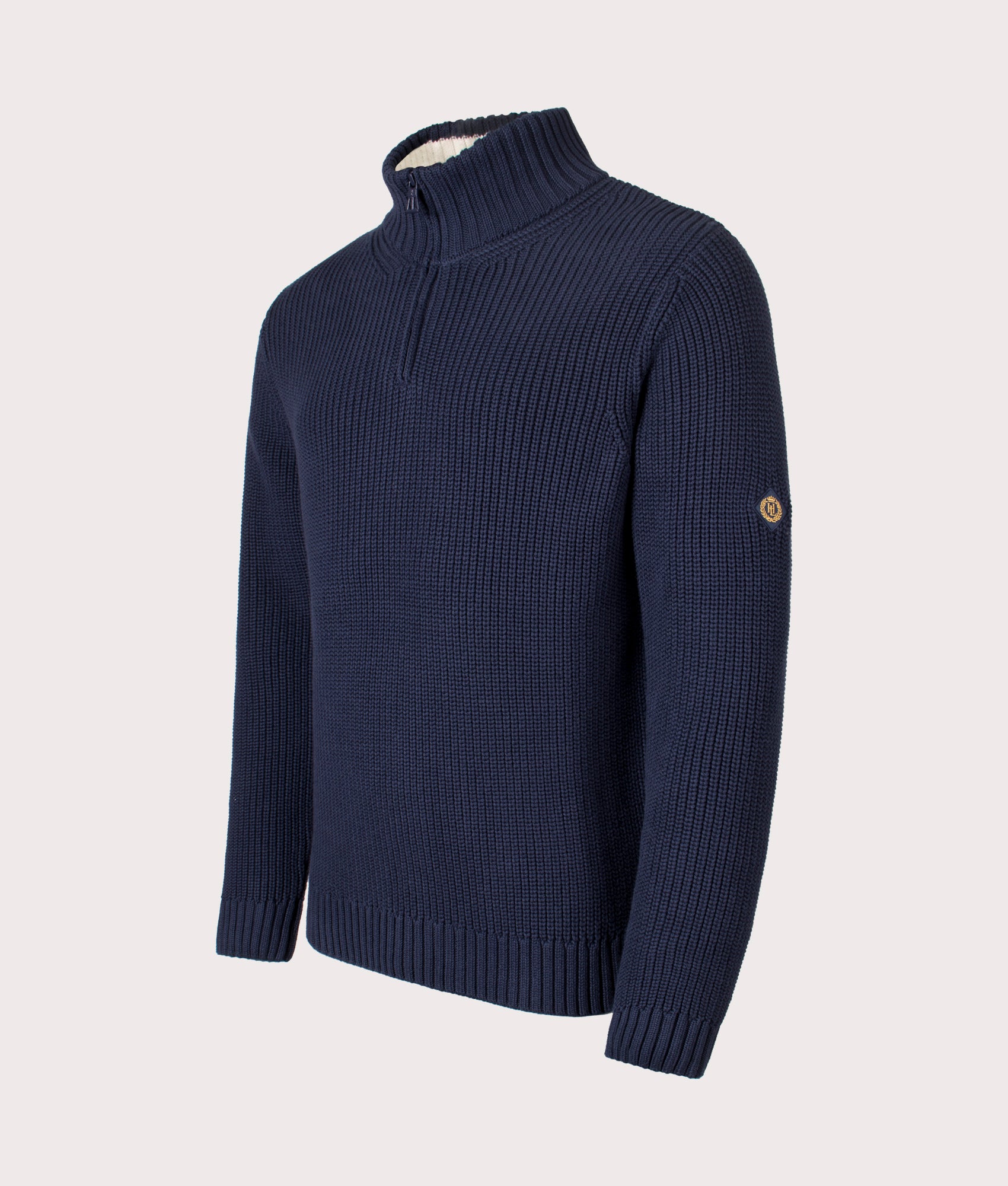 Golant Quarter Zip Ribbed Knit in Navy Blue | 100% Cotton | Henri Lloyd | EQVVS | Front angle shot 