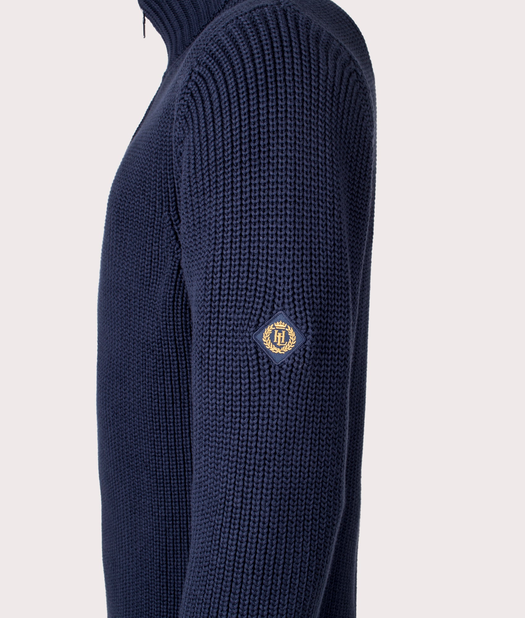 Golant Quarter Zip Ribbed Knit in Navy Blue | 100% Cotton | Henri Lloyd | EQVVS | Side detail shot 