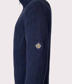 Golant Quarter Zip Ribbed Knit in Navy Blue | 100% Cotton | Henri Lloyd | EQVVS | Side detail shot 