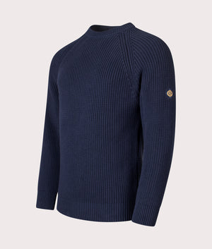 Golant Ribbed Crew Sweatshirt in Navy Blue | 100% Cotton | Henri Lloyd | EQVVS | Front angle shot 