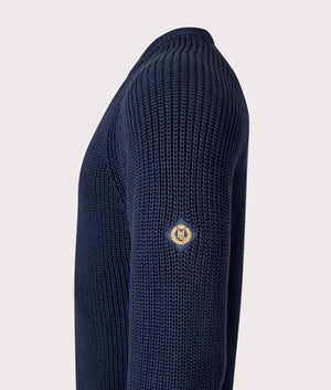 Golant Ribbed Crew Sweatshirt in Navy Blue | 100% Cotton | Henri Lloyd | EQVVS | Side detail shot 