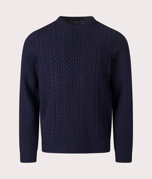 Abersoch Cable Knit Jumper in Dark Navy | Wool Blend | Henri Lloyd | EQVVS | Front shot 