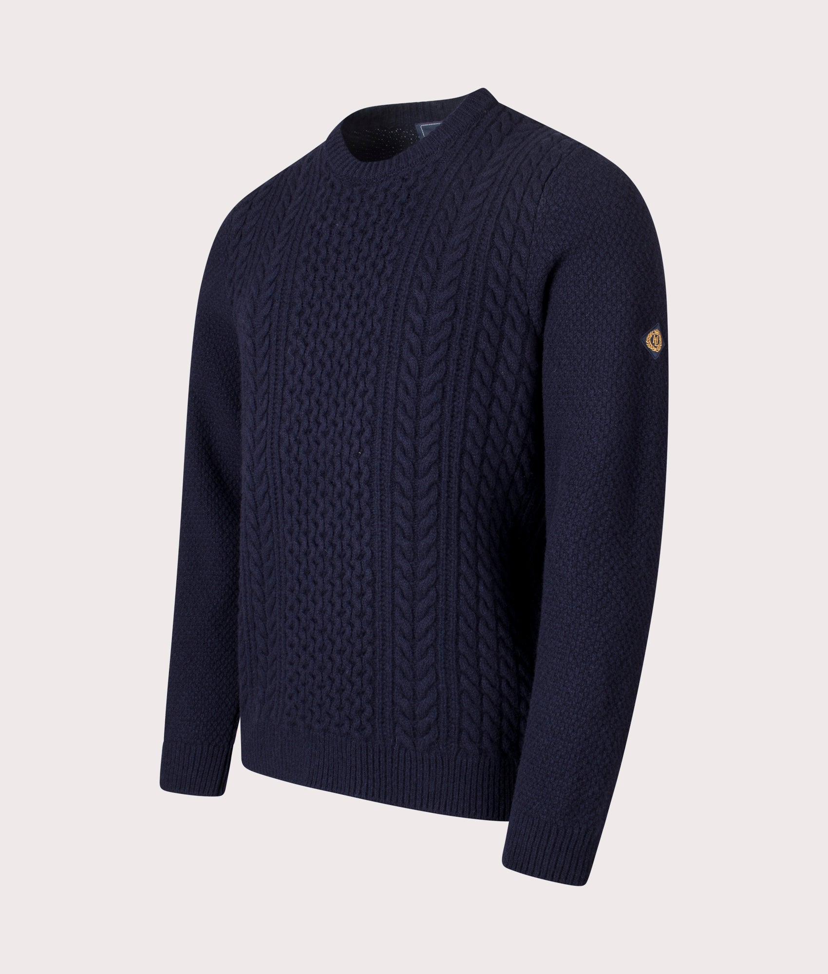 Abersoch Cable Knit Jumper in Dark Navy | Wool Blend | Henri Lloyd | EQVVS | Front angle shot 