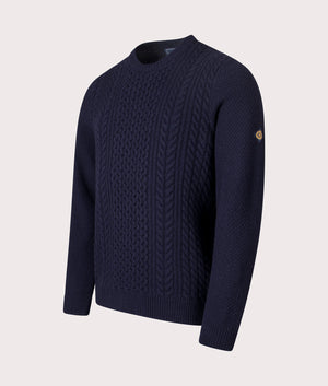 Abersoch Cable Knit Jumper in Dark Navy | Wool Blend | Henri Lloyd | EQVVS | Front angle shot 