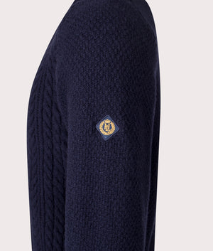 Abersoch Cable Knit Jumper in Dark Navy | Wool Blend | Henri Lloyd | EQVVS | Side detail shot 