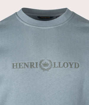 Lytham Crew Neck Sweatshirt in Sea Spray Blue | 100% Cotton | Henri Lloyd | EQVVS | Front detail shot 