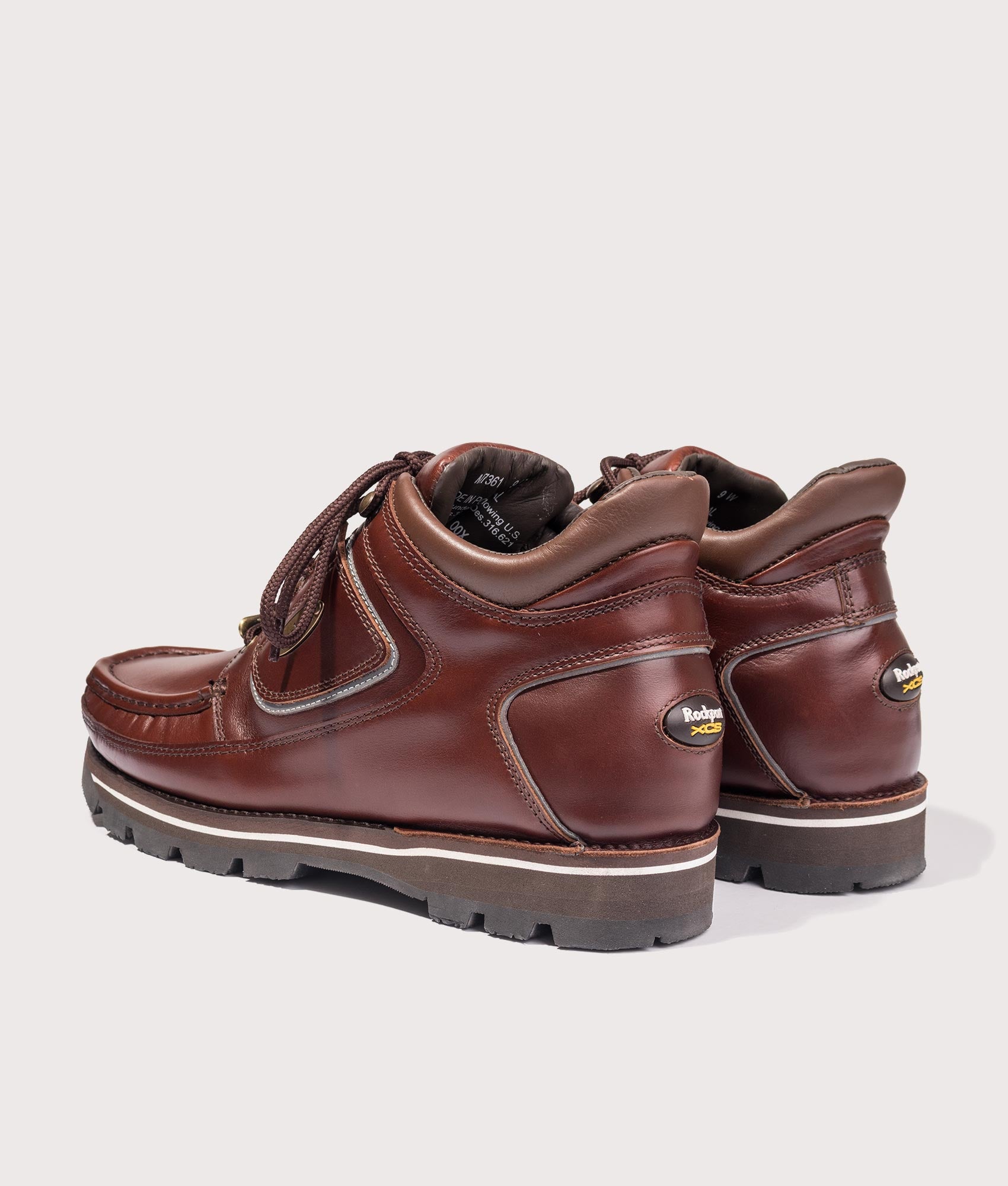 Rockport Umbwe Millennium Anniversary Hiker Boots in Dark Brown at EQVVS Menswear. Angled back shot.