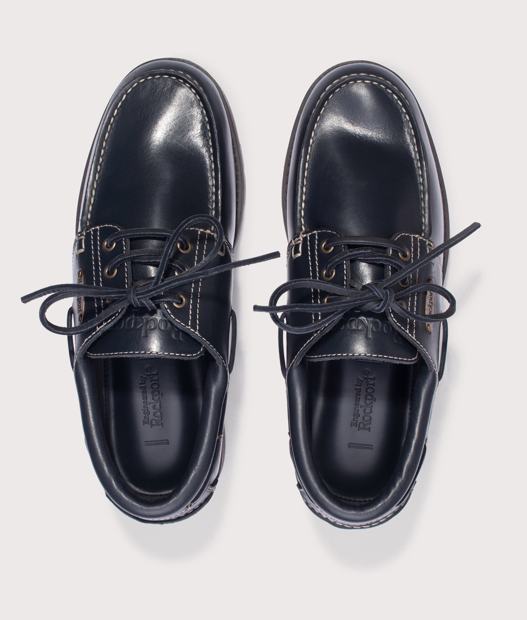 Rockport Country Boat Shoes in Navy at EQVVS Menswear. Top shot.