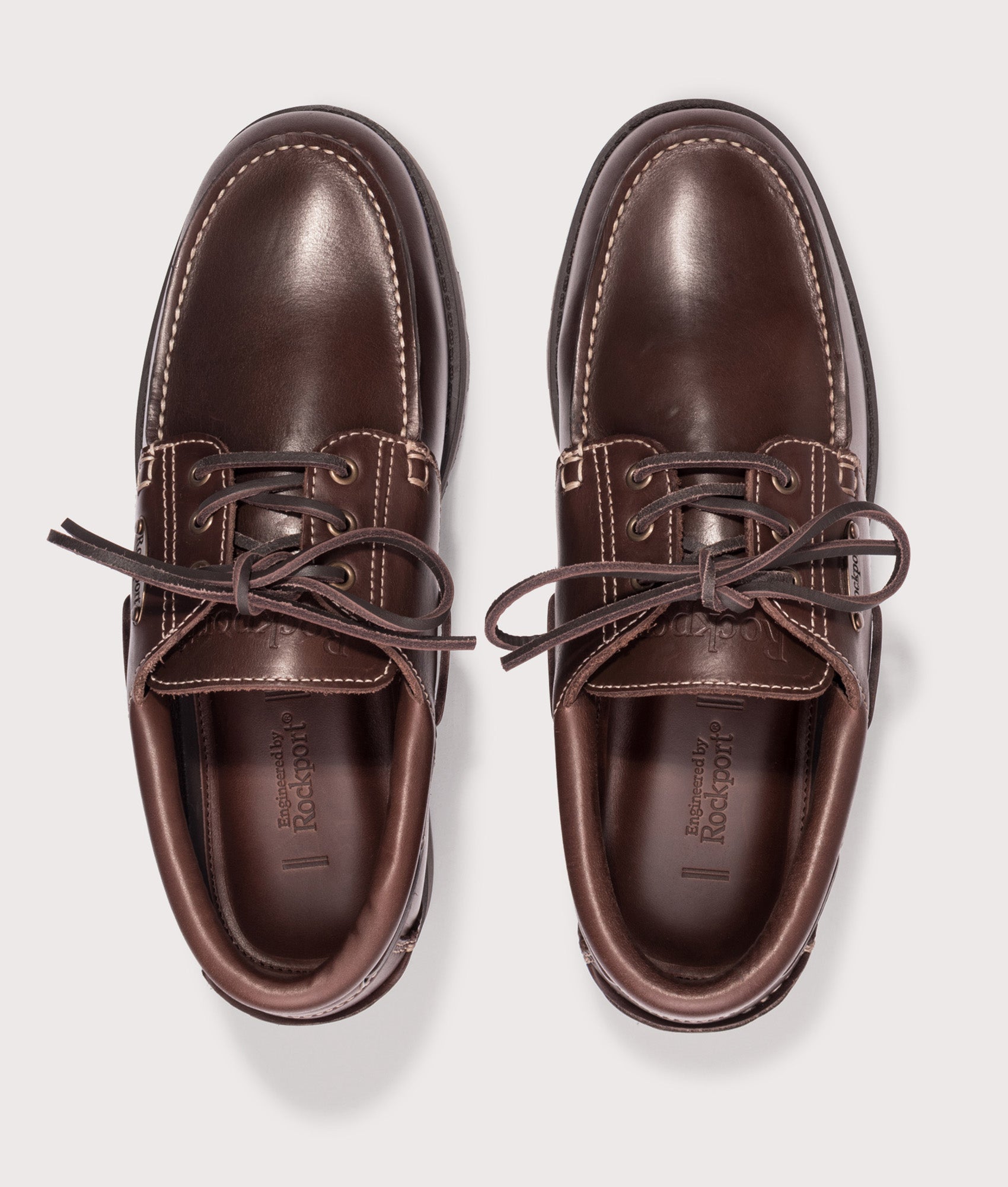 Rockport Country Boat Shoes in Chocolate at EQVVS Menswear. Top shot.
