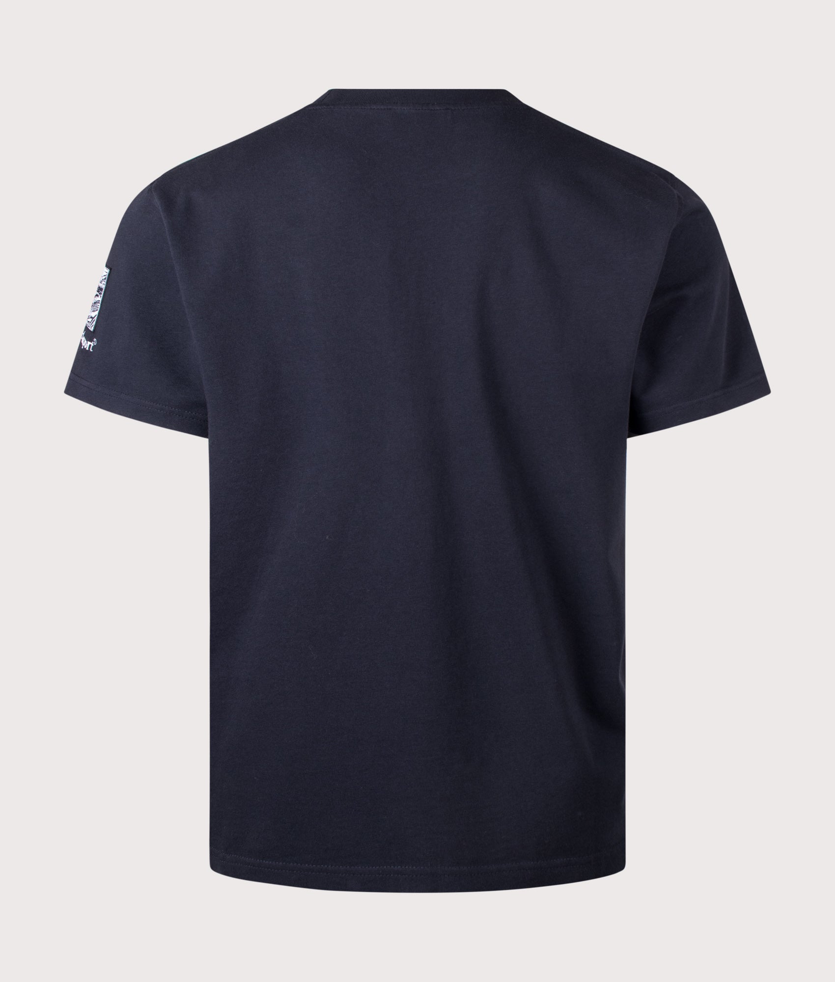 Rockport Relaxed Fit Highland Front Logo Washed T-Shirt in Navy at EQVVS Menswear. Back shot.