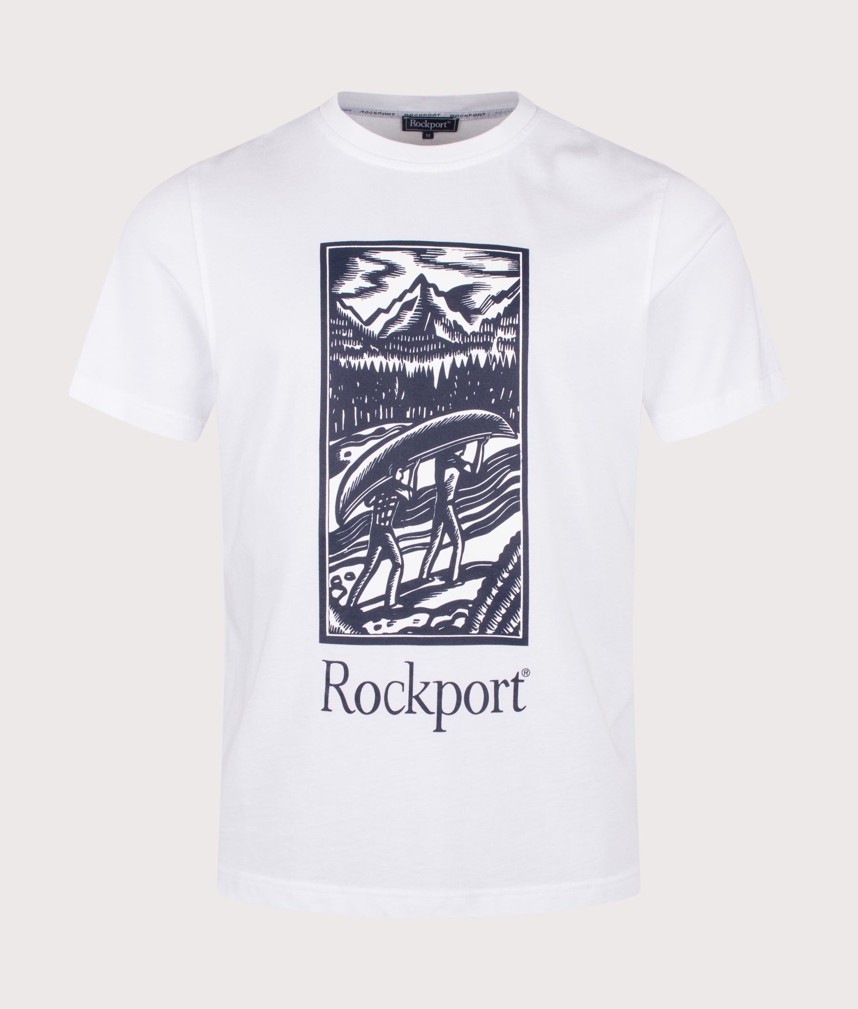 Rockport Relaxed Fit Hampshire Logo T-Shirt in White at EQVVS Menswear. Front shot.