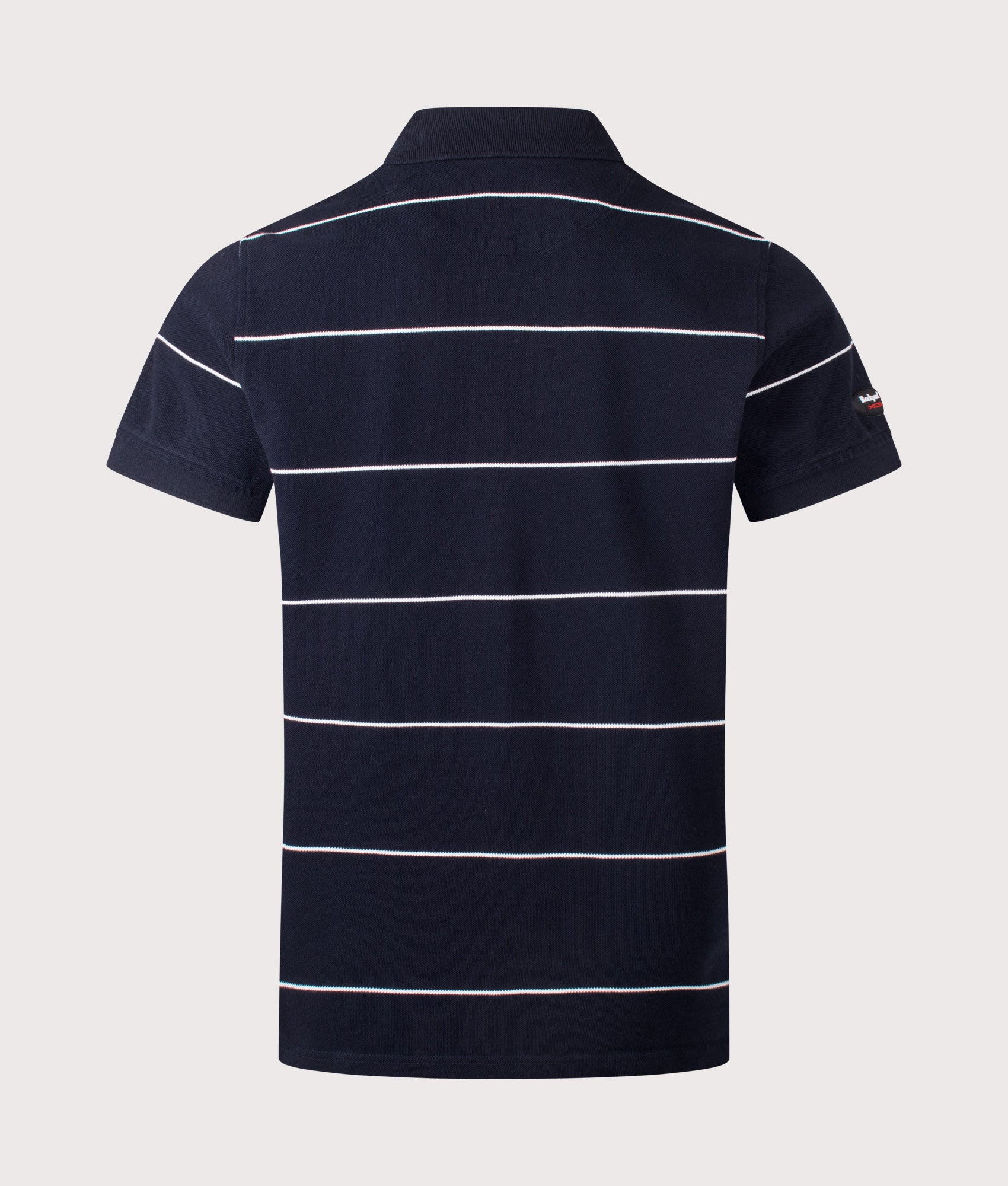 Rockport Relaxed Fit Katz Stripe Polo Shirt in Navy at EQVVS Menswear. Back shot.