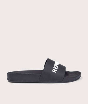 Represent Pool Slide in Black. EQVVS Side Angle Shot.