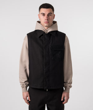 REPRESENT Collared Gilet in Black with Pocket Print Model Front Zipped up Shot at EQVVS