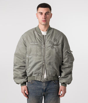REPRESENT Icarus Flight Bomber Jacket in Khaki with Embroidery to the back and chest Front Zipped hot at EQVVS