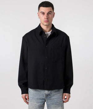 Represent Initial Cropped Dress Shirt in Black, front shot. EQVVS. 