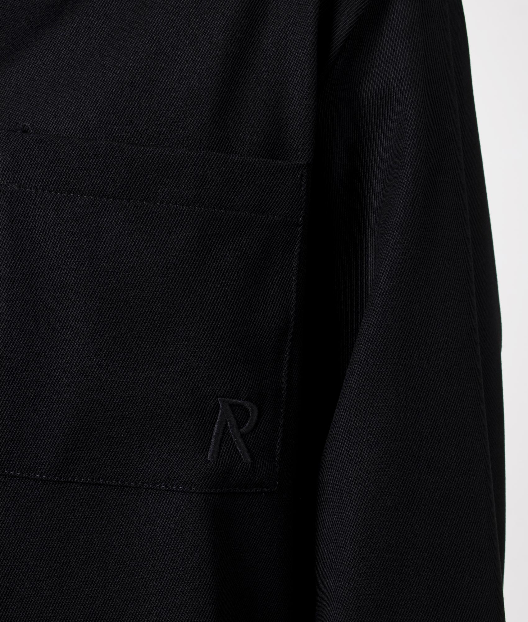Represent Initial Cropped Dress Shirt in Black, detail shot. EQVVS.