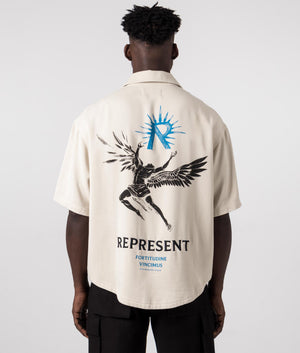 REPRESENT Icarus Short Sleeve Shirt Off White Back Shot. EQVVS