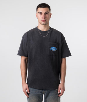 REPRESENT Classic Parts T-Shirt in Aged Black with Chest Pocket Logo Model Front Shot at EQVVS