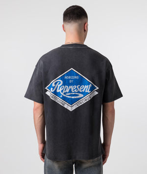 REPRESENT Classic Parts T-Shirt in Aged Black with Back Print Model back Shot at EQVVS