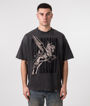 REPRESENT Spirits Mascot T-Shirt in Aged Black with Pegasus Print Model Front Shot EQVVS